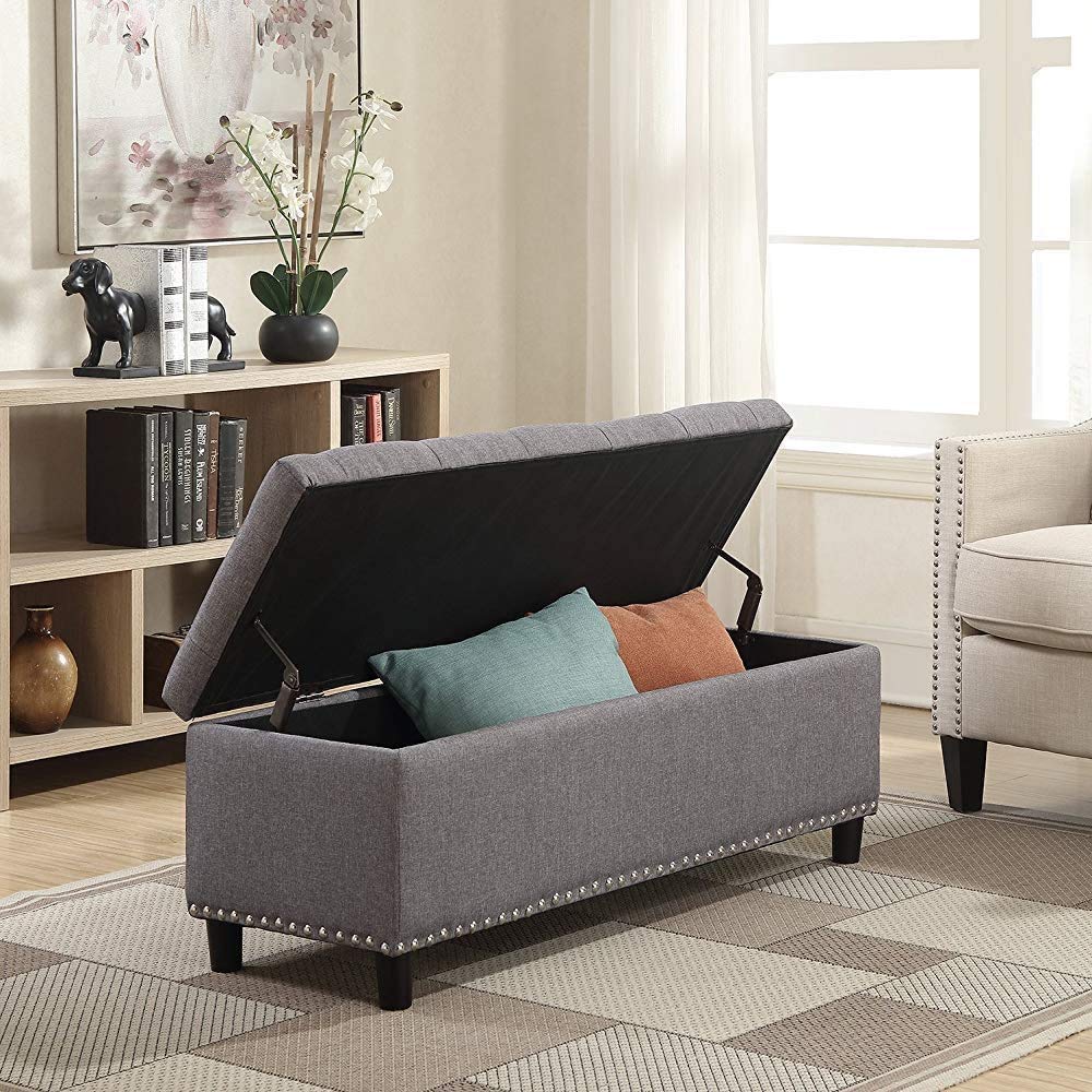 Wooden 2 Seater Luper Tufted Storage Ottoman pouffes with Storage Bench for Living room | Entryway Bench for Hallway Dime Store