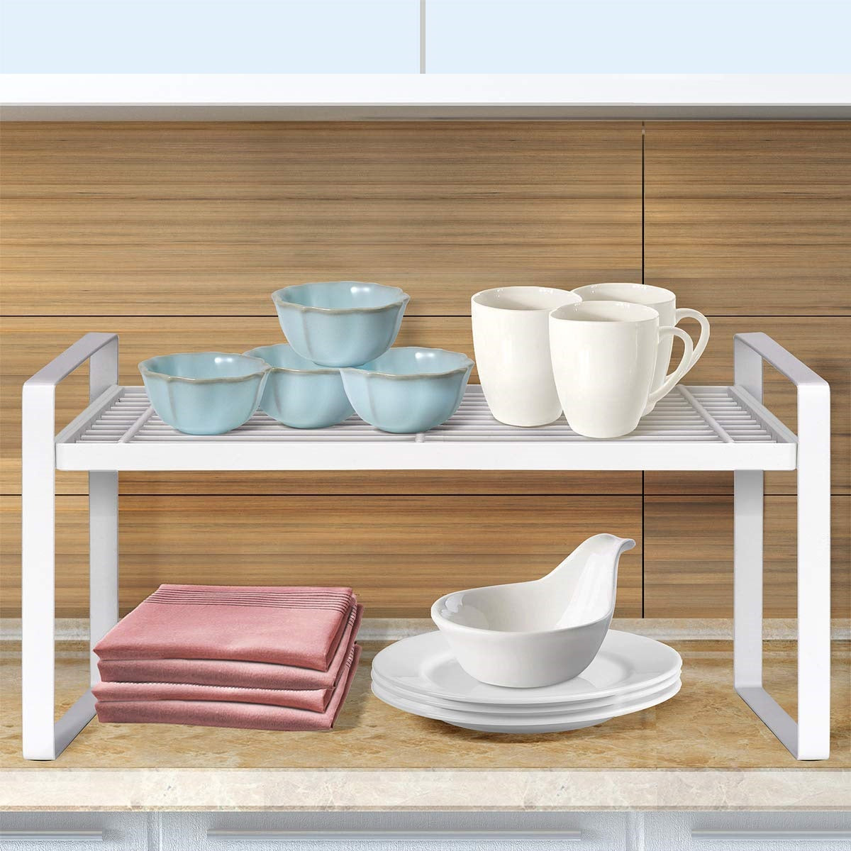 Stackable Kitchen Cabinet and Counter Shelf Organizer | Multipurpose Pantry Bedroom Bathroom Storage Racks Dime Store