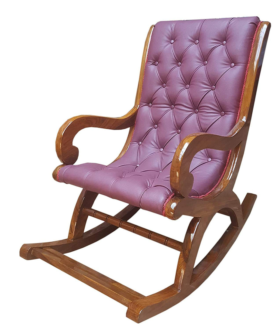 Wooden Handmade Rocking chair with Cushion | Rolling Chairs , Easy chair for Bedroom | Chair for Livingroom & Grandparents | Foot Rest Pure Wood Chair Dime Store