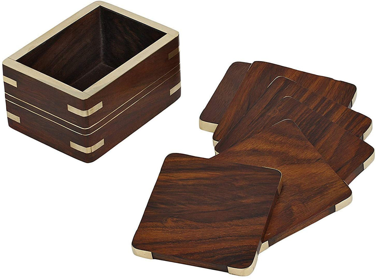 Wooden Decorative Coaster Coaster for Home & Office Coasters Set of 6 for Tea Cups, Coffee Mugs, Beer Cans, Bar Tumblers and Water Glasses Dime Store
