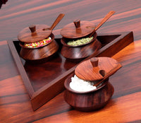 Thumbnail for Wooden Handmade Spice Holders Supari Saunf Container Set Dry fruit Box Masala Container Mukhwas Tray Set , Spice Rack Dime Store