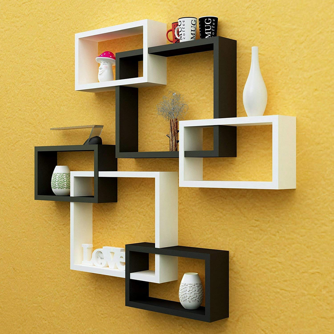 Engineered Wood Wall mount Wall Shelf ,Glossy Finish ,Set Of 6 Dime Store