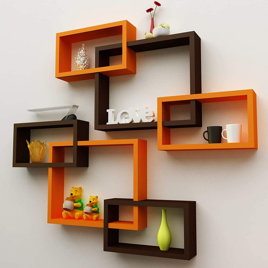 Engineered Wood Wall mount Wall Shelf ,Glossy Finish ,Set Of 6 Dime Store