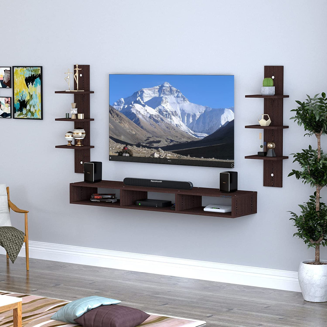 Dime Store Wooden Foldable Wall Mounted TV Unit, Cabinet, with TV Stand Unit Wall Shelf for Living Room Wall Set Top Box Shelf Stand/TV Cabinet for Wall/Set Top Box Holder for Home/Living Room Ideal for TV Dime Store