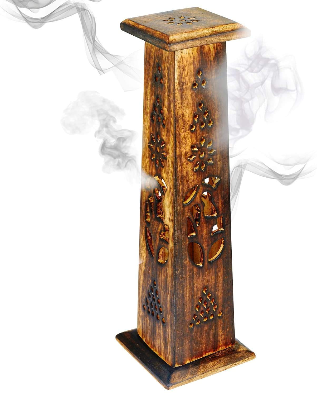 Wooden Handmade Tower Incense Holder for Temple & Home , Incense Stick Box Holder Dhoop Stand Ash Catcher Decorative Handicraft Gift Dime Store