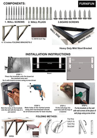 Thumbnail for Wall Mount Folding Table Wall Shelf with Wall Brackets | Study Table Computer Laptop Table Workstation Desk Dime Store