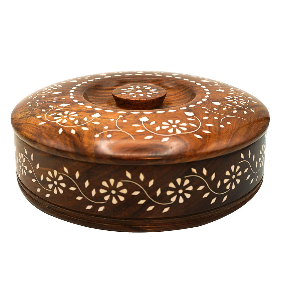 Wooden Masala Box with Spoon, Round Spice Box for Kitchen with Lid Decorative Handmade Masala Dabba Organizer Containers Dime Store