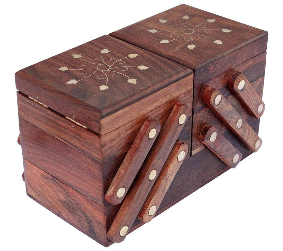 Wooden Folding Handmade Jewellery Box Jewel Boxes Storage Box Organizer Gift Box for Women Necklace Earring Set Bangles Churi Holder Dime Store