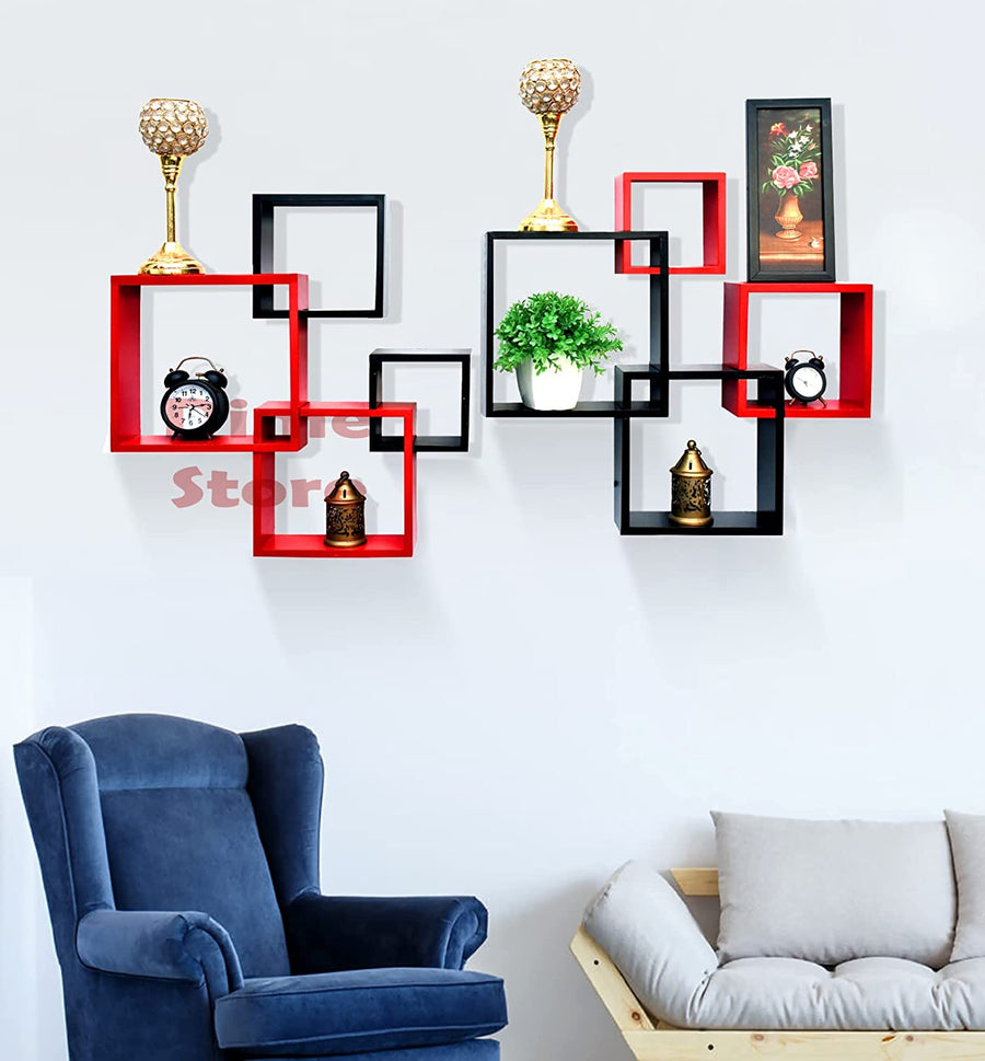 Wooden Intersecting Wall Mount Shelves | Wall Shelf for living Room, Wall Book ,Shelf Set of 8 Wall Decoration Dime Store
