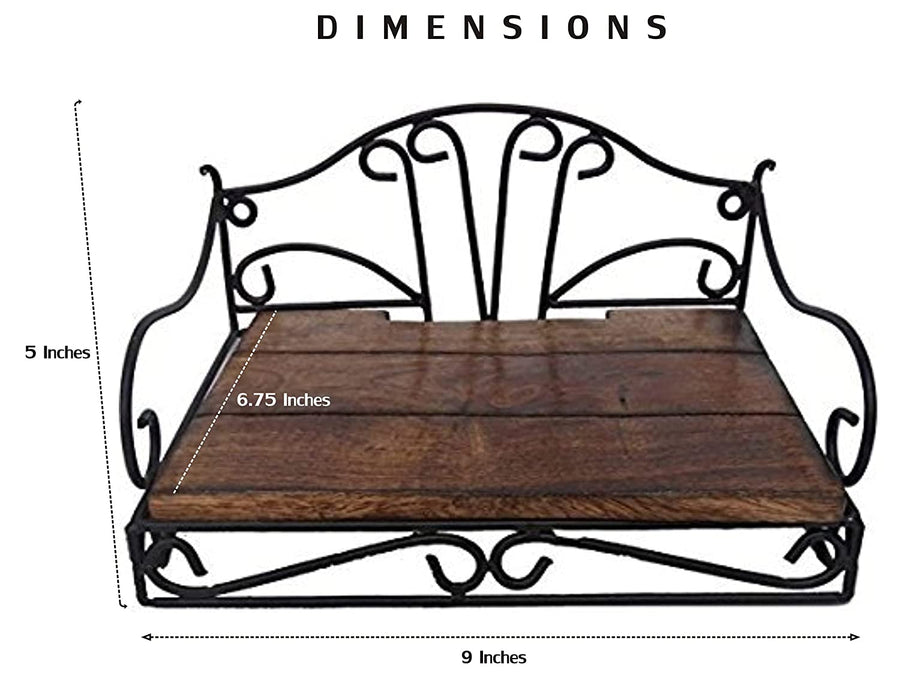 Wooden and Wrought Iron Wall Mount Set Top Box Wall Shelf Stand Multipurpose Holder for Cable, WiFi Router, DTH or Modem Dime Store