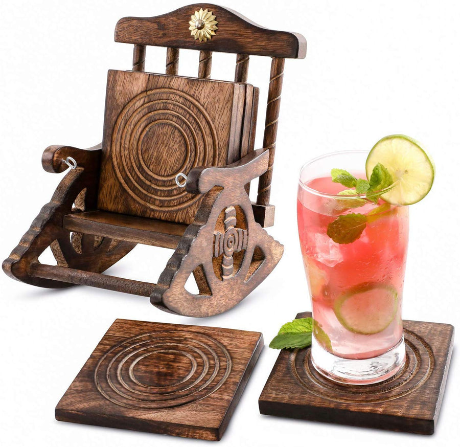 Wooden Handmade Chair Shaped Coaster for Kitchen & Office , Wooden Tea Coaster Set of 6 for Tea Cups Dime Store