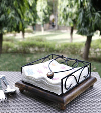 Thumbnail for Wrought Iron and Wooden Napkin Holder for Dining Table, Kitchen - Tissue Paper Stand for Restaurant, Bathroom - Handmade Iron Tissue Box, Brown Dime Store