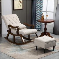 Thumbnail for Wooden Recliner Standard Cushioned Rocking Chair with Foot Stool | Rolling Easy Chair | Chair for Parents | Chair for Living Room Dime Store