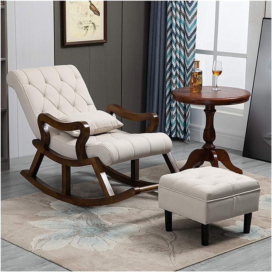 Wooden Recliner Standard Cushioned Rocking Chair with Foot Stool | Rolling Easy Chair | Chair for Parents | Chair for Living Room Dime Store