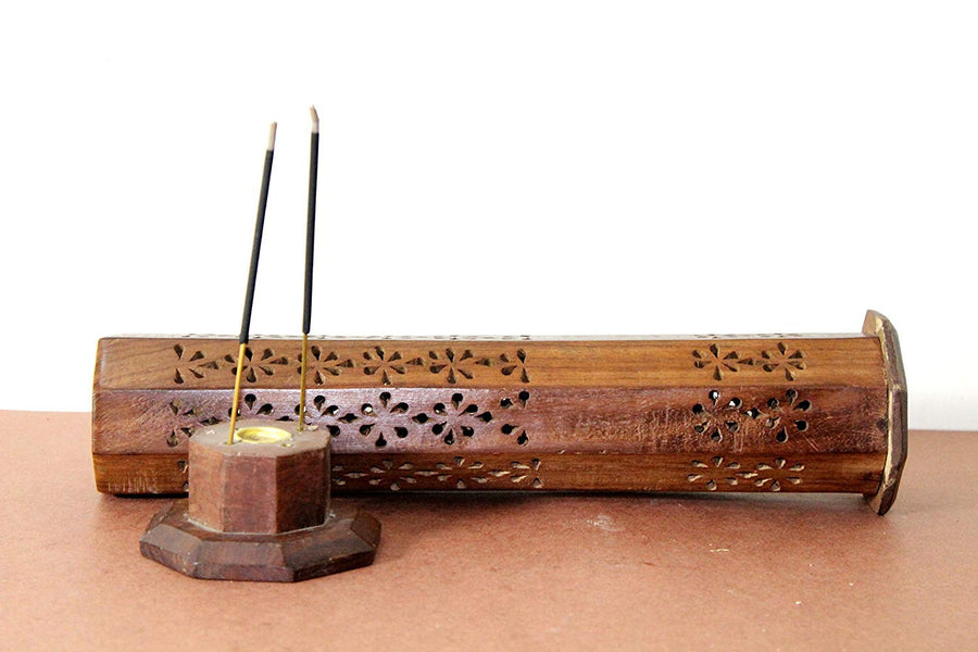 Wooden Handmade Tower Incense Holder for Temple & Home , Incense Stick Box Holder Dhoop Stand Ash Catcher Decorative Handicraft Gift Dime Store