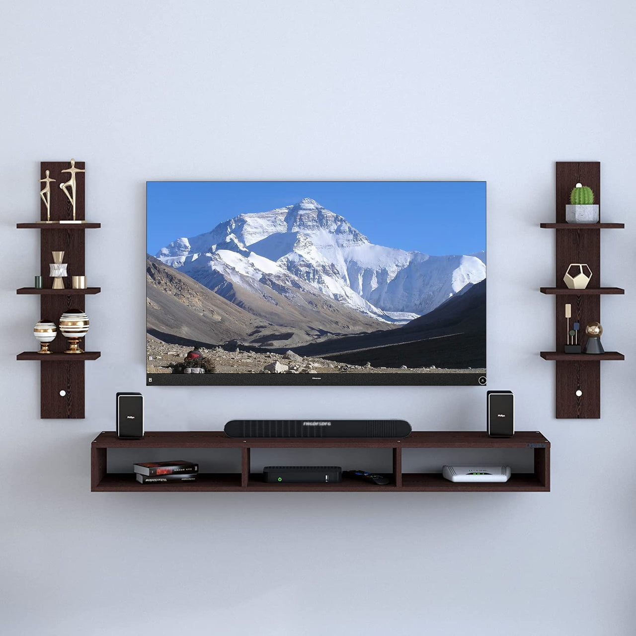 Dime Store Wooden Foldable Wall Mounted TV Unit, Cabinet, with TV Stand Unit Wall Shelf for Living Room Wall Set Top Box Shelf Stand/TV Cabinet for Wall/Set Top Box Holder for Home/Living Room Ideal for TV Dime Store
