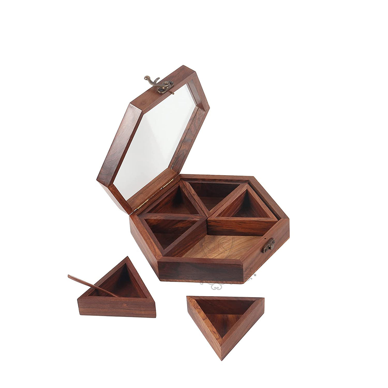 Wooden Masala Box Spice Holder for Kitchen , Multipurpose Decorative Boxes Masala Dabba Organizer Dime Store