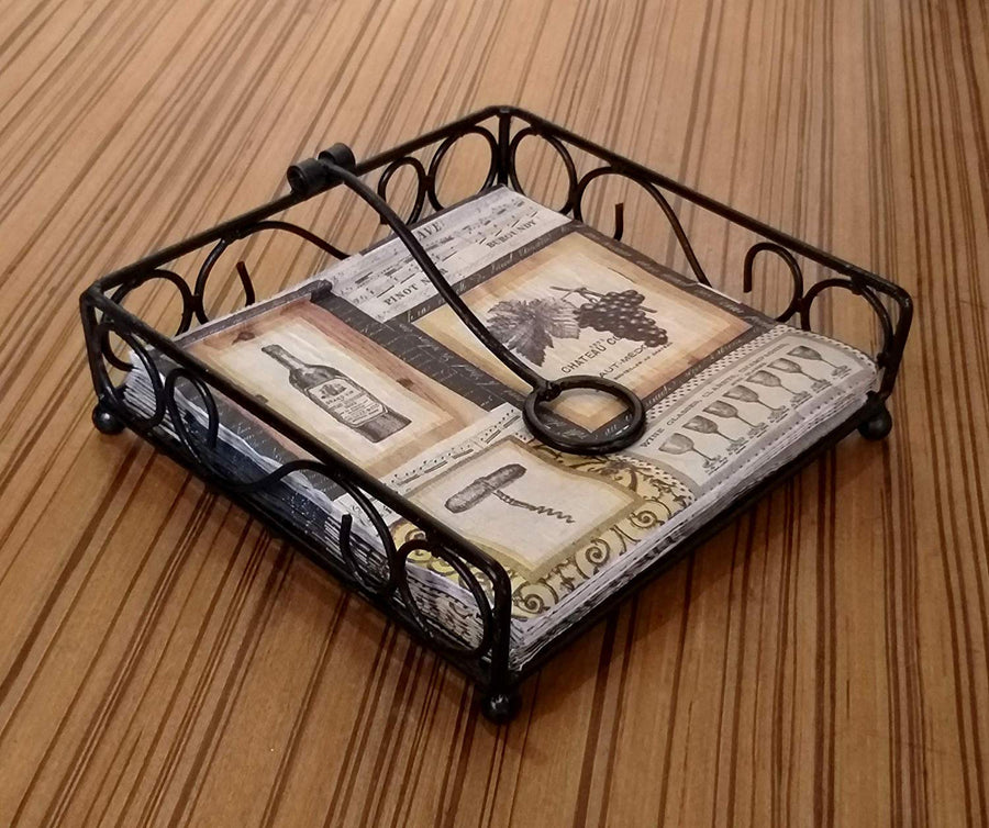 Wrought Iron and Wooden Napkin Holder for Dining Table, Kitchen - Tissue Paper Stand for Restaurant, Bathroom - Handmade Iron Tissue Box, Brown Dime Store