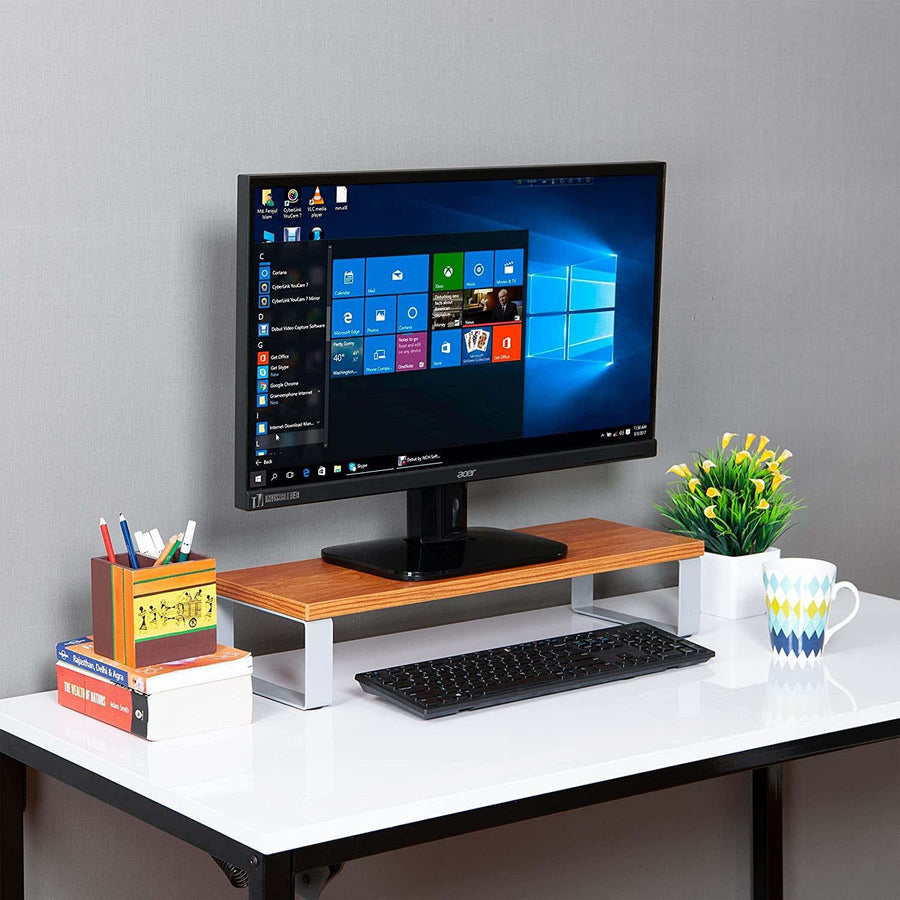 Dime Store Monitor Stand for Desk, Table, Studio | Monitor Riser Stand | Computer Stand | Laptop Stand (100x21x11.25 cm, Brown) Dime Store