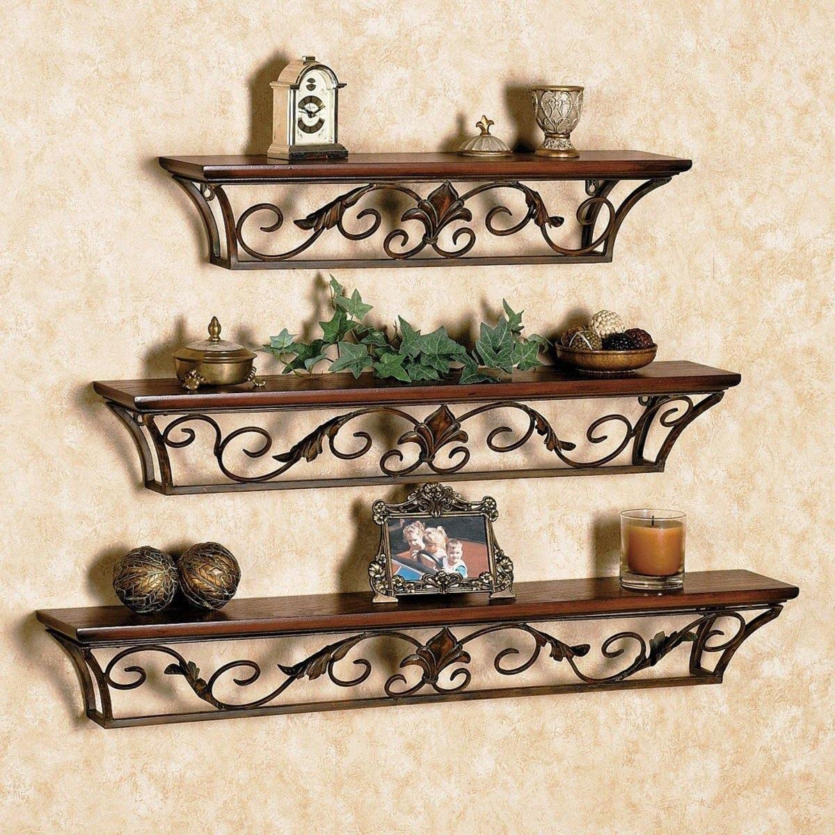 Wrought Iron Wall Mount Bracket Shelf, Wall Shelf for Living room, Wall Rack for Office Home Decor Set of 3 Dime Store