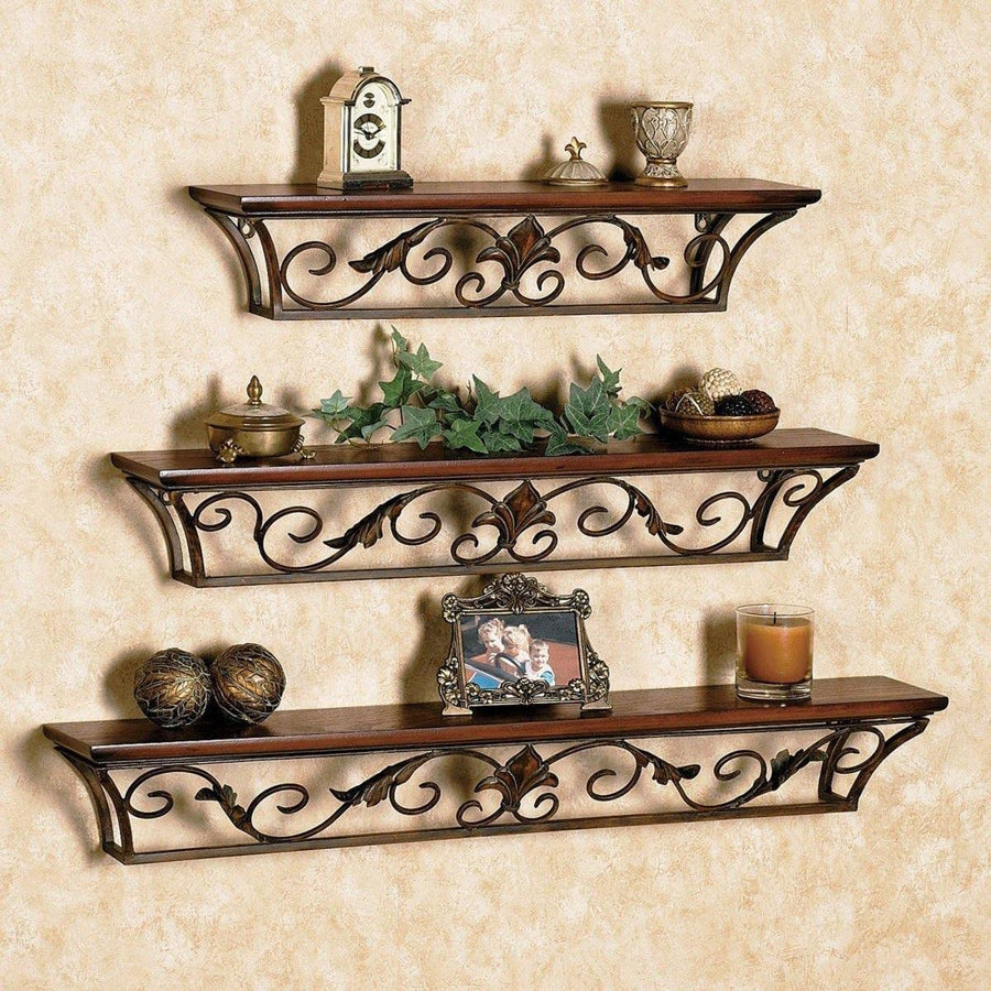 Wrought Iron Wall Mount Bracket Shelf, Wall Shelf for Living room, Wall Rack for Office Home Decor Set of 3 Dime Store