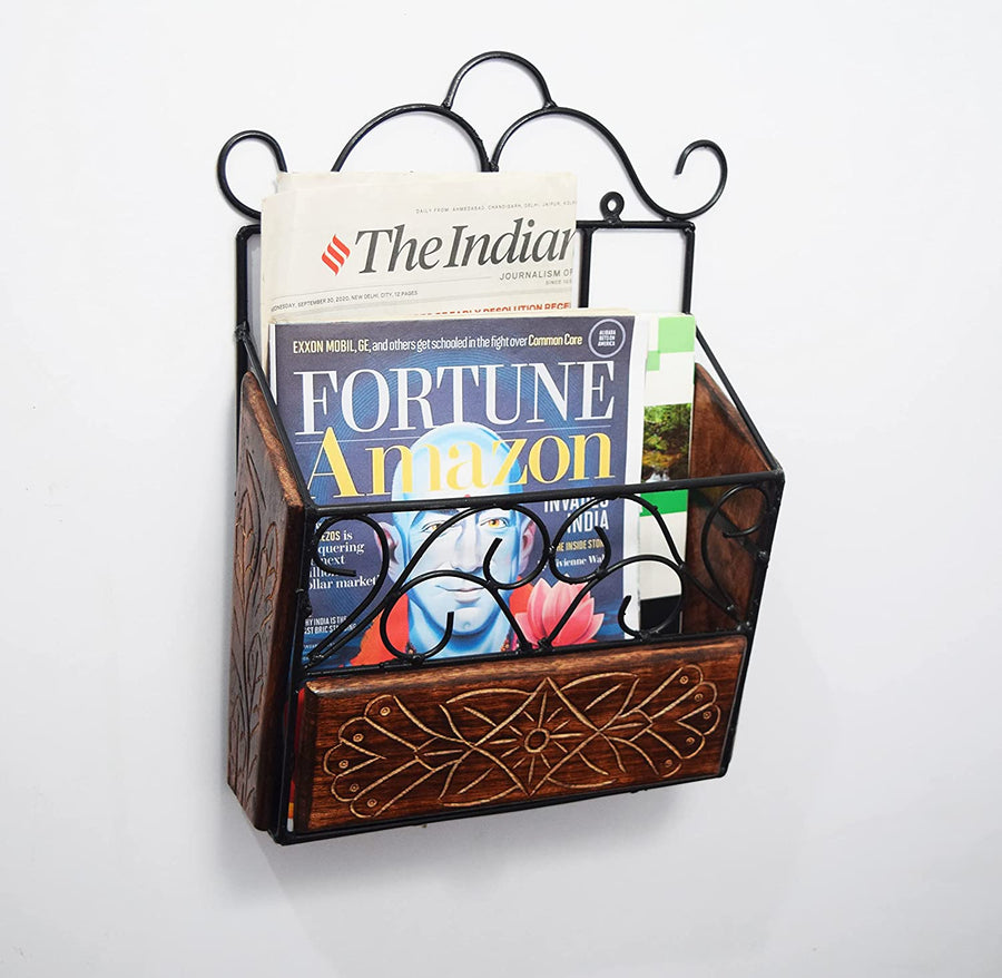 Wrought Iron Wall Mount Magazine Holder for Home | Newspaper, Book Holder Multipurpose Basket Organizer for Home Dime Store