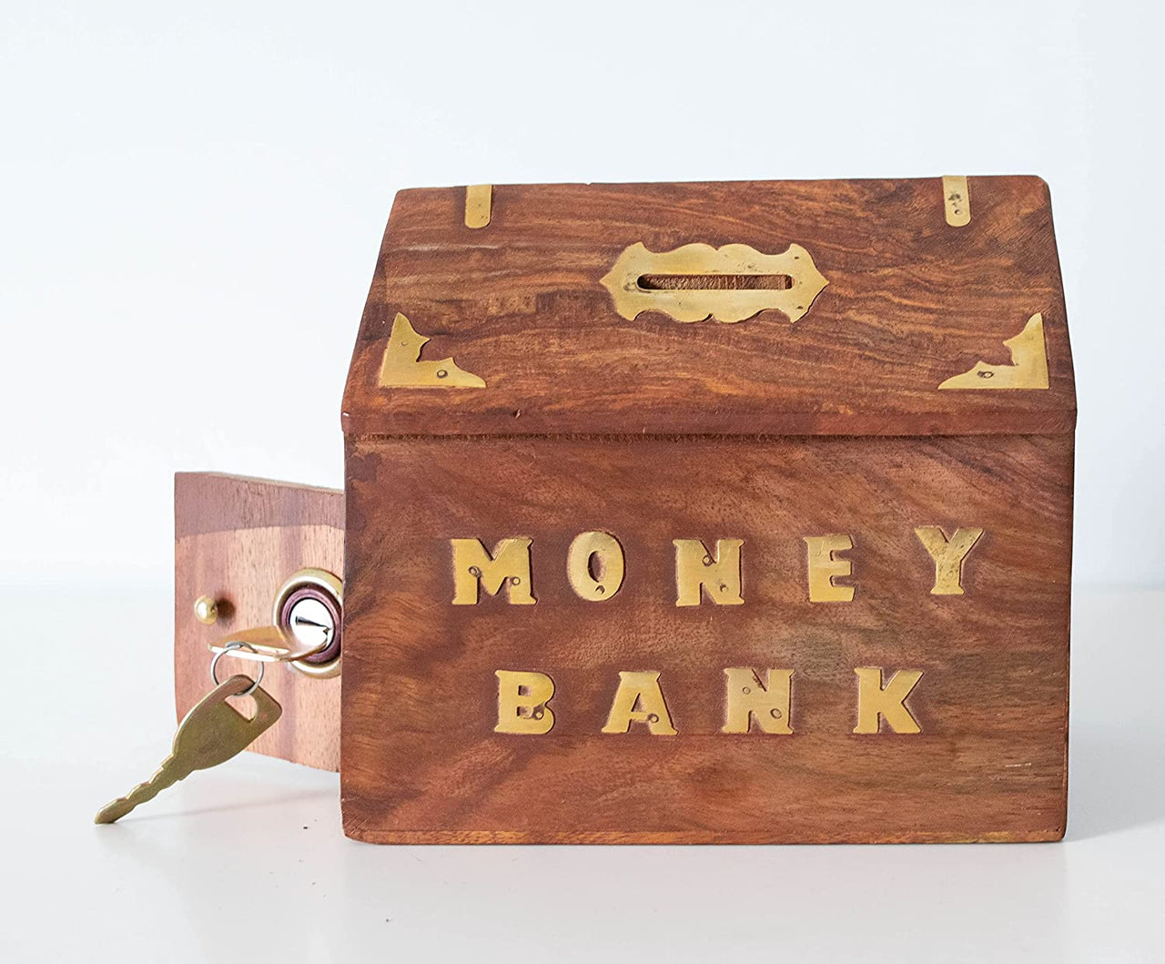 Wooden Hut Shaped Money Bank for Coin Storage Organizer for Kids & Adults , Gullak for Gift Item Dime Store