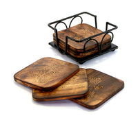 Thumbnail for Wooden Square Shaped Mango Wood Beautiful Designed Handcrafted Wooden Tea Coaster for Tea Cups, Coffee Mugs Dime Store