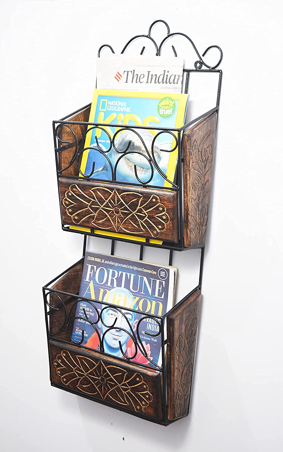 Wrought Iron Wall Mount Magazine Holder for Home | Newspaper, Book Holder Multipurpose Basket Organizer for Home Dime Store