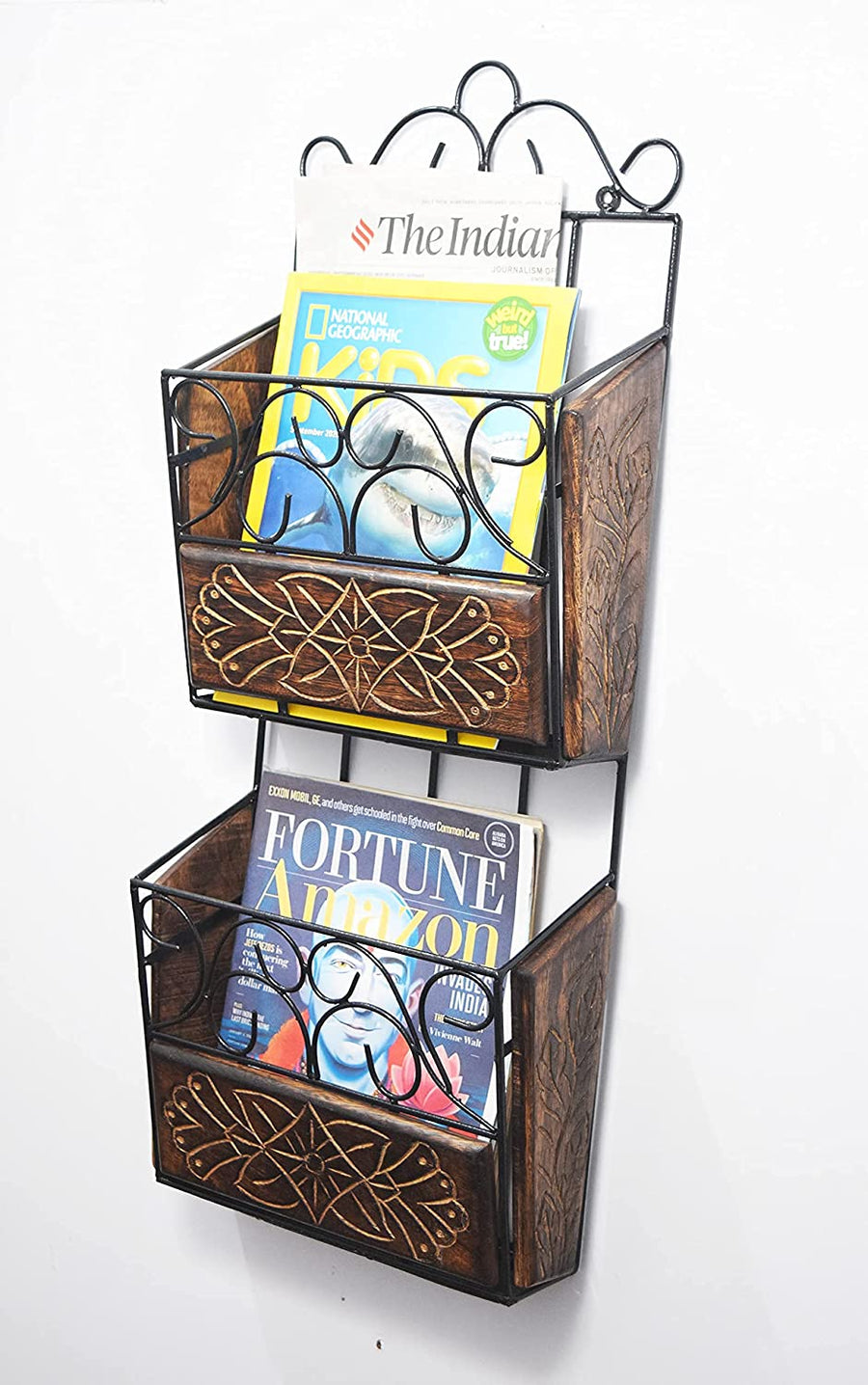 Wrought Iron Wall Mount Magazine Holder for Home | Newspaper, Book Holder Multipurpose Basket Organizer for Home Dime Store