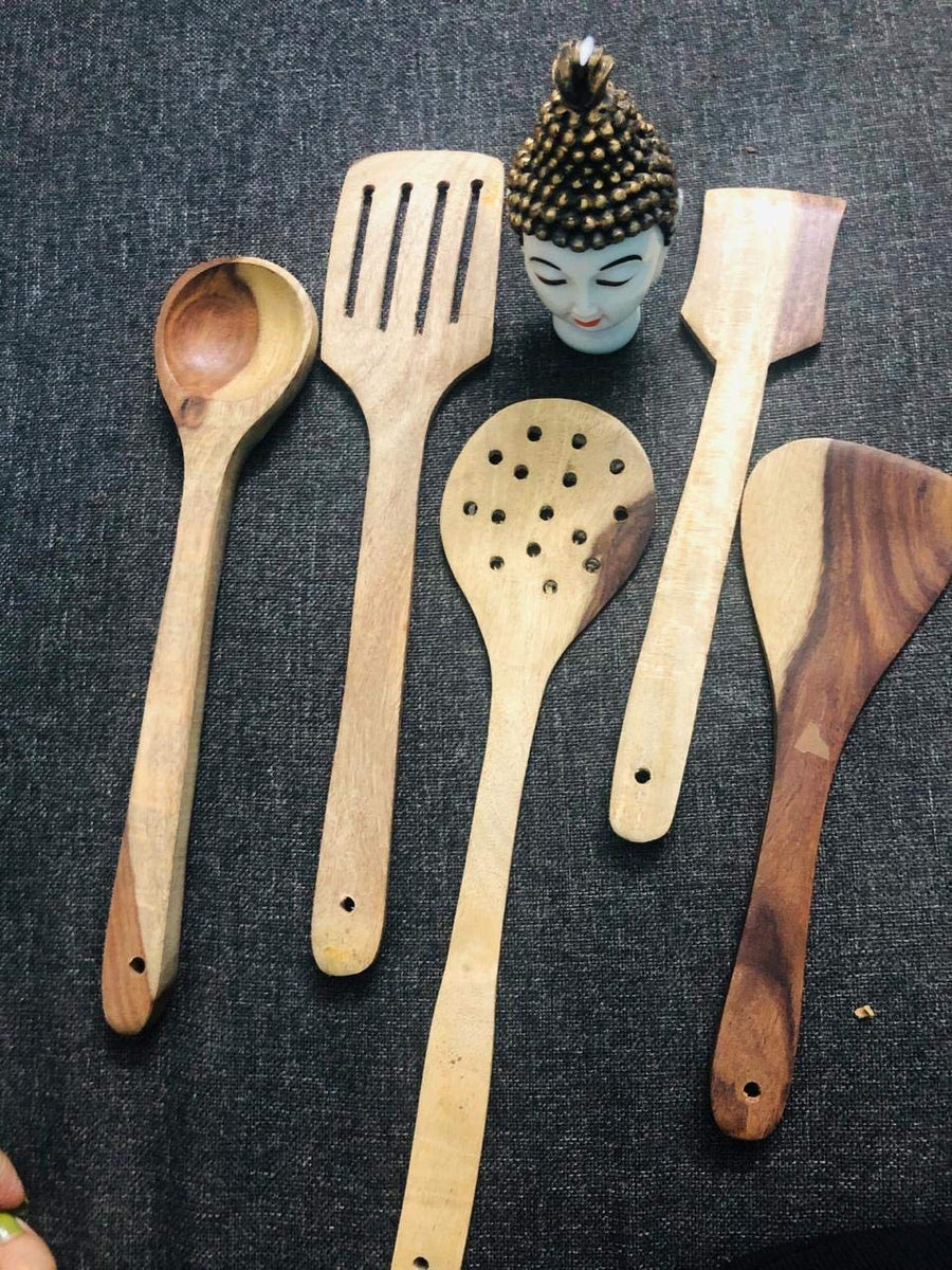 Wooden Serving and Cooking Spoons Set Kitchen Organizer Items Kitchen Accessories Items Dime Store