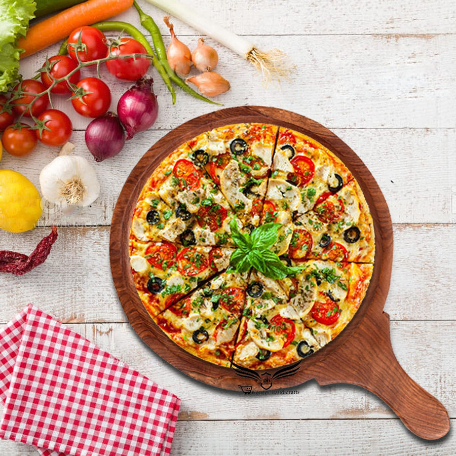 Wooden Handmade Pizza Serving Tray for Kitchen, Hotel & Restaurant | Platter for Kitchen, Wooden Pan Pizza Serve-Ware Dime Store