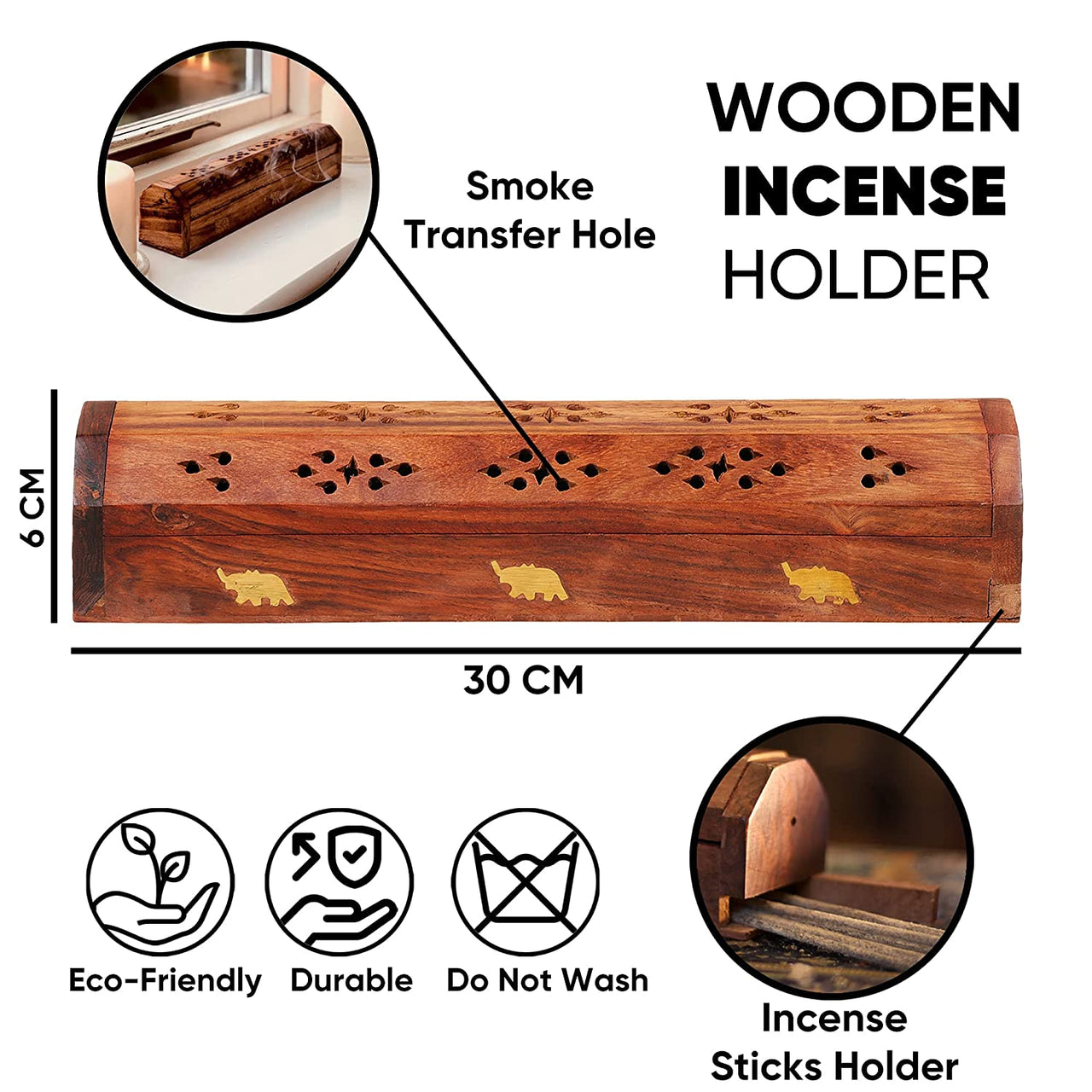 Sheesham Wooden and Brass Dhoop Agarbatti Stick Box Holder Stand (11x1x1.5 inch) Dime Store