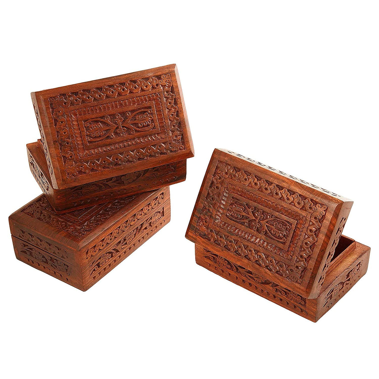 Handmade Wooden Jewellery Box for Women Jewel Organizer Hand Carved with Intricate Carvings Gift Items Dime Store