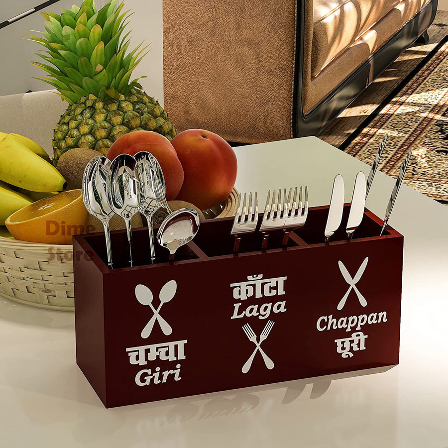 Wooden Cutlery 3 Compartment Utensil Holder for Counter top, Dining table, Kitchen Table for Forks, Knives, Spoons Holder Cutlery Holder Dime Store