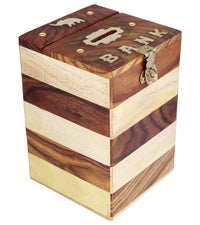 Thumbnail for Wooden Chess Shaped Money Bank , Piggy Bank Handmade Gullak Coin Storage Organizer for Kids & Adults Dime Store