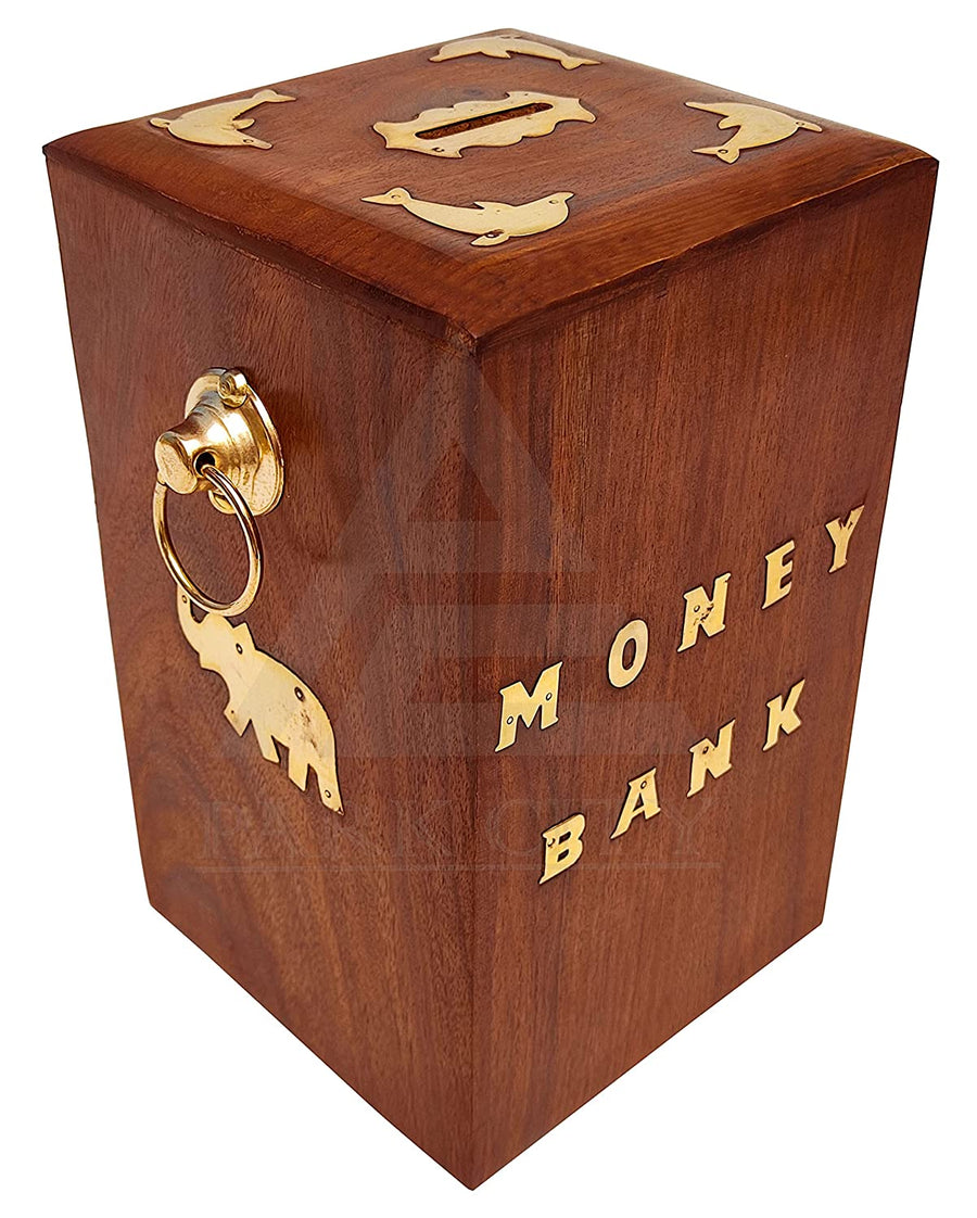 Wooden handcrafted Money Bank for Kids & adults , Gullak for home Décor , Coin Box with Lock Dime Store
