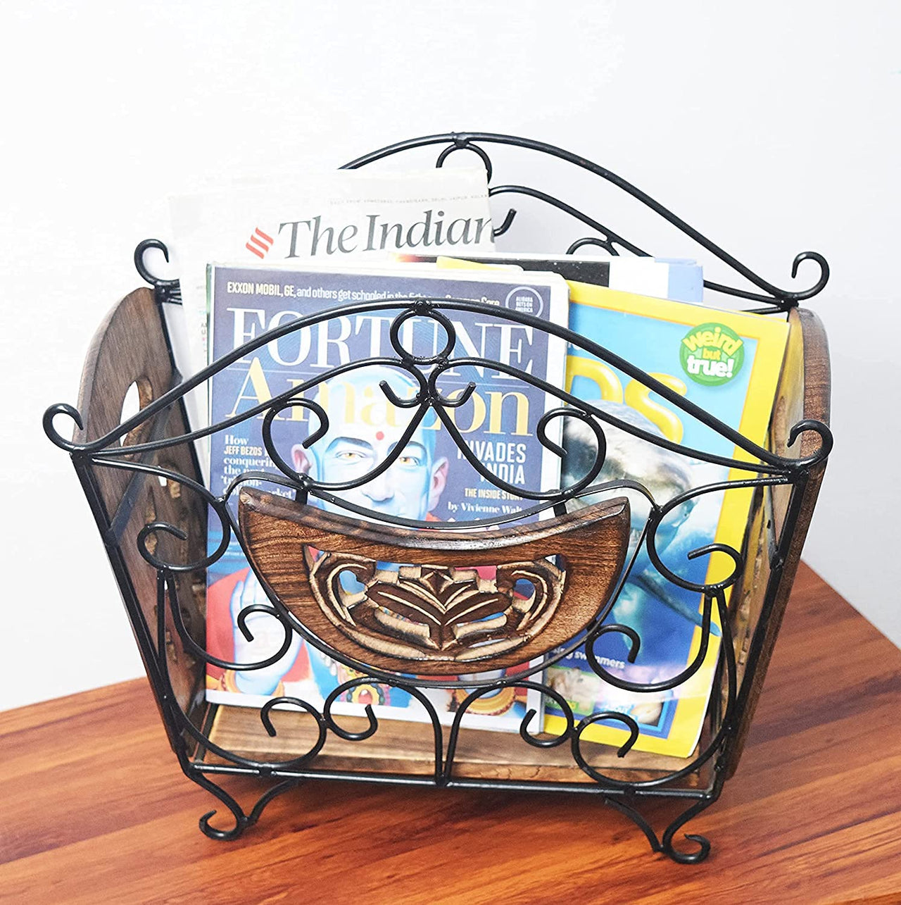 Wrought Iron Wall Mount Magazine Holder for Home | Newspaper, Book Holder Multipurpose Basket Organizer for Home Dime Store