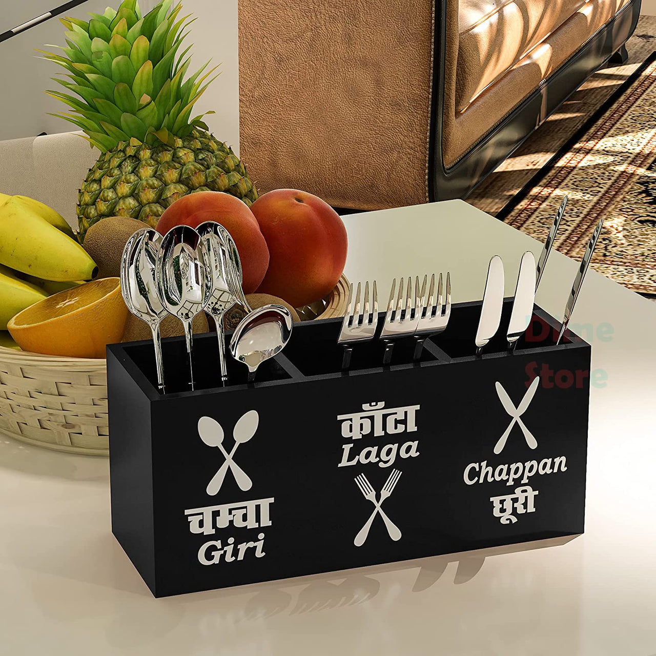 Wooden Cutlery 3 Compartment Utensil Holder for Counter top, Dining table, Kitchen Table for Forks, Knives, Spoons Holder Cutlery Holder Dime Store