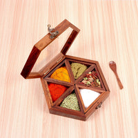 Thumbnail for Wooden Masala Box Spice Holder for Kitchen , Multipurpose Decorative Boxes Masala Dabba Organizer Dime Store