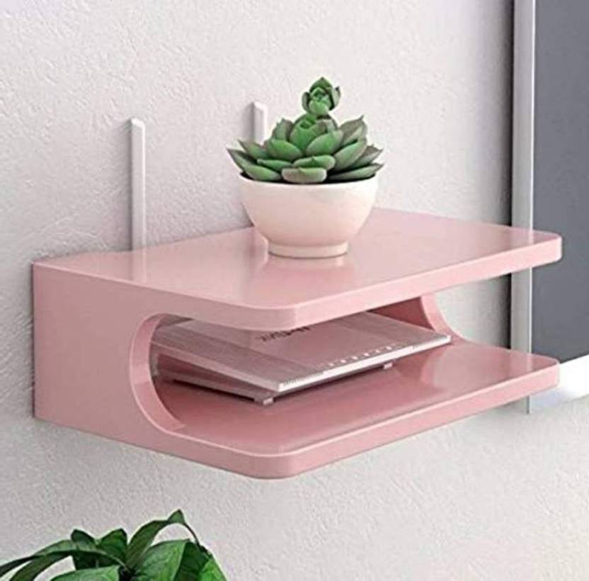 Set top Box Stand | WIFI Router Holder Wooden Wall Shelves | Setup Box Stand for Home | Wall Mount Stylish WIFI Router Holder TV Cabinet Living Room Furniture Dime Store