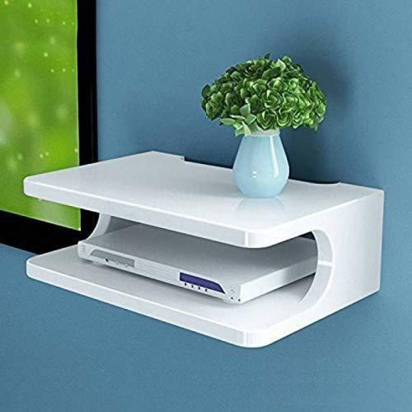 Set top Box Stand | WIFI Router Holder Wooden Wall Shelves | Setup Box Stand for Home | Wall Mount Stylish WIFI Router Holder TV Cabinet Living Room Furniture Dime Store
