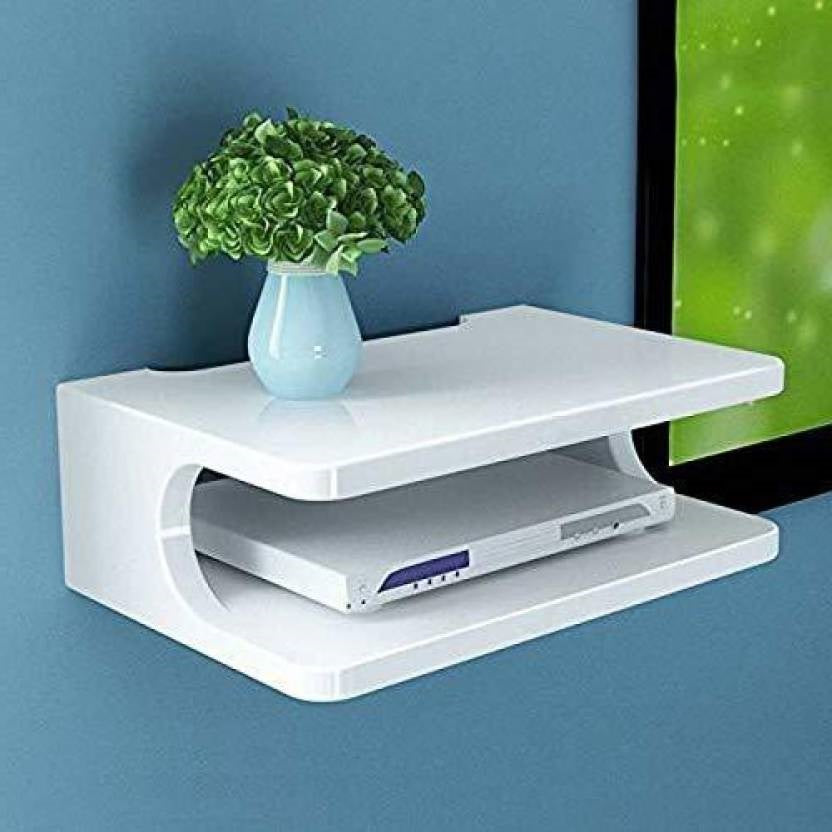 Set top Box Stand | WIFI Router Holder Wooden Wall Shelves | Setup Box Stand for Home | Wall Mount Stylish WIFI Router Holder TV Cabinet Living Room Furniture Dime Store