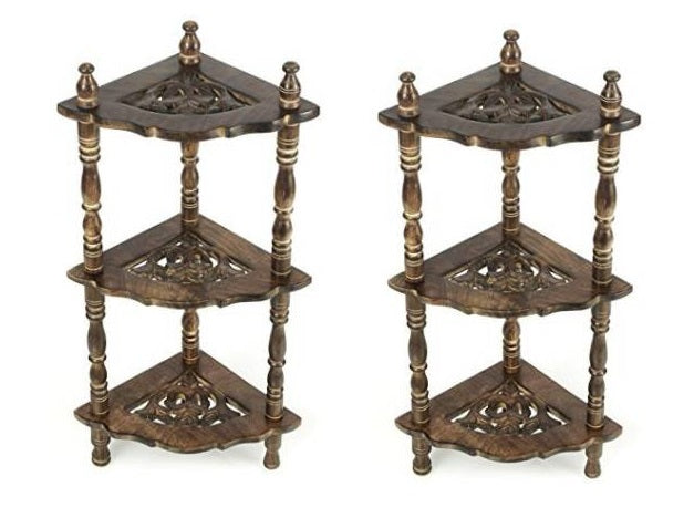 Wooden Mini 3-Tier Side Corner for Livingroom & Home Decoration Folding Handmade Corner Shelf Dime Store