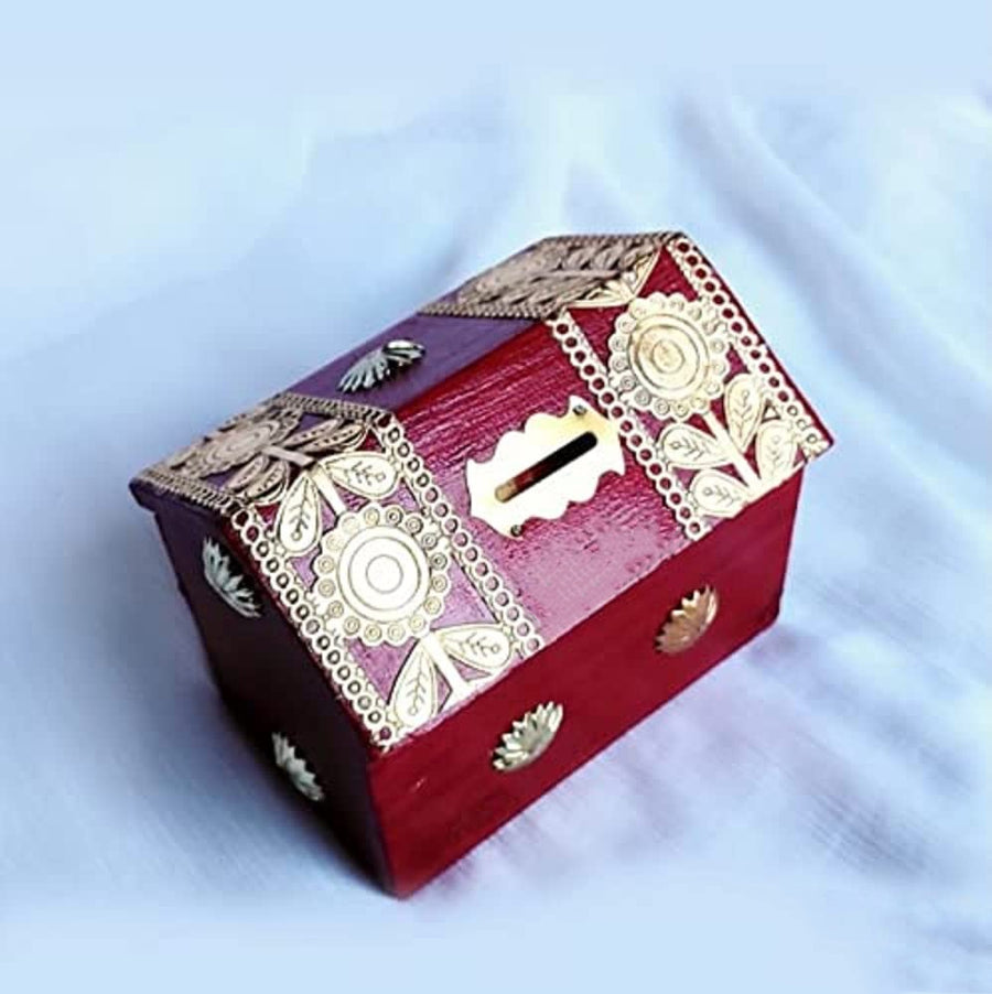 Wooden Hut Shaped Money Bank for Coin Storage Organizer for Kids & Adults , Gullak for Gift Item Dime Store