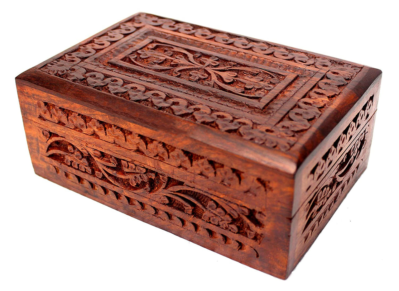 Handmade Wooden Jewellery Box for Women Jewel Organizer Hand Carved with Intricate Carvings Gift Items Dime Store