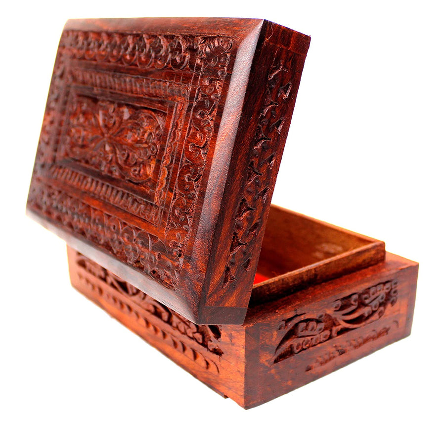 Handmade Wooden Jewellery Box for Women Jewel Organizer Hand Carved with Intricate Carvings Gift Items Dime Store