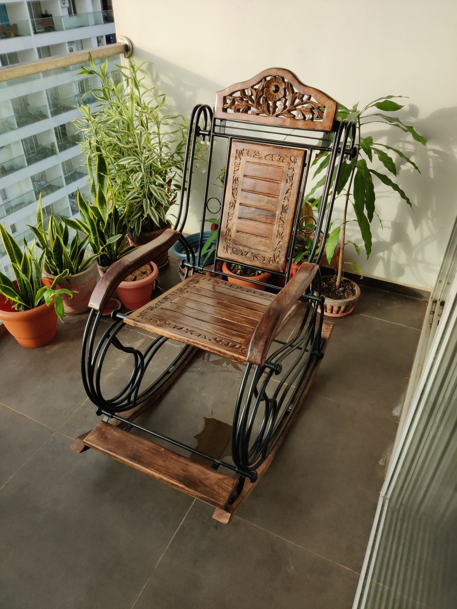 Wooden & Iron Rocking Chair Wooden Chair Swing Chair Dime Store