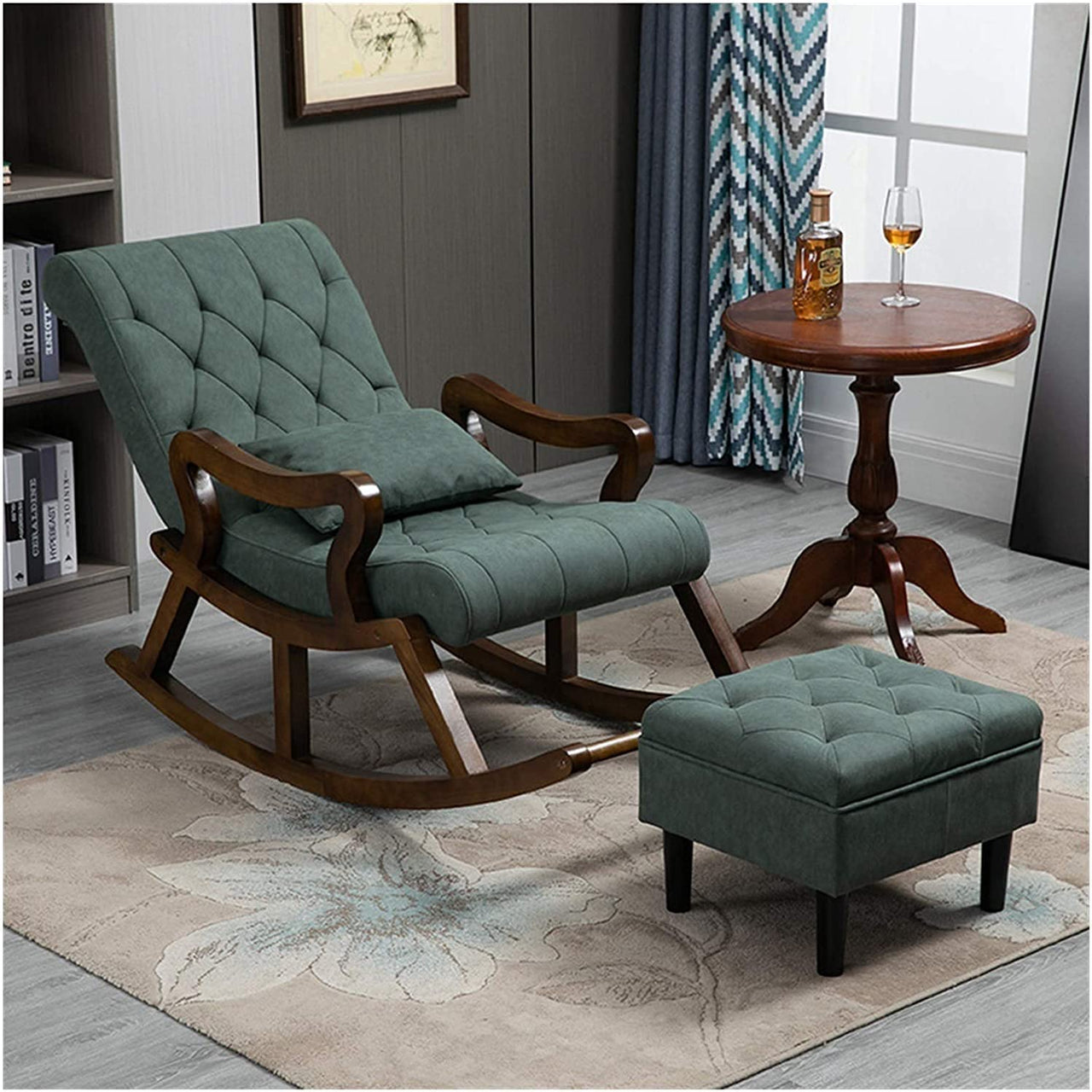 Wooden Recliner Standard Cushioned Rocking Chair with Foot Stool | Rolling Easy Chair | Chair for Parents | Chair for Living Room Dime Store