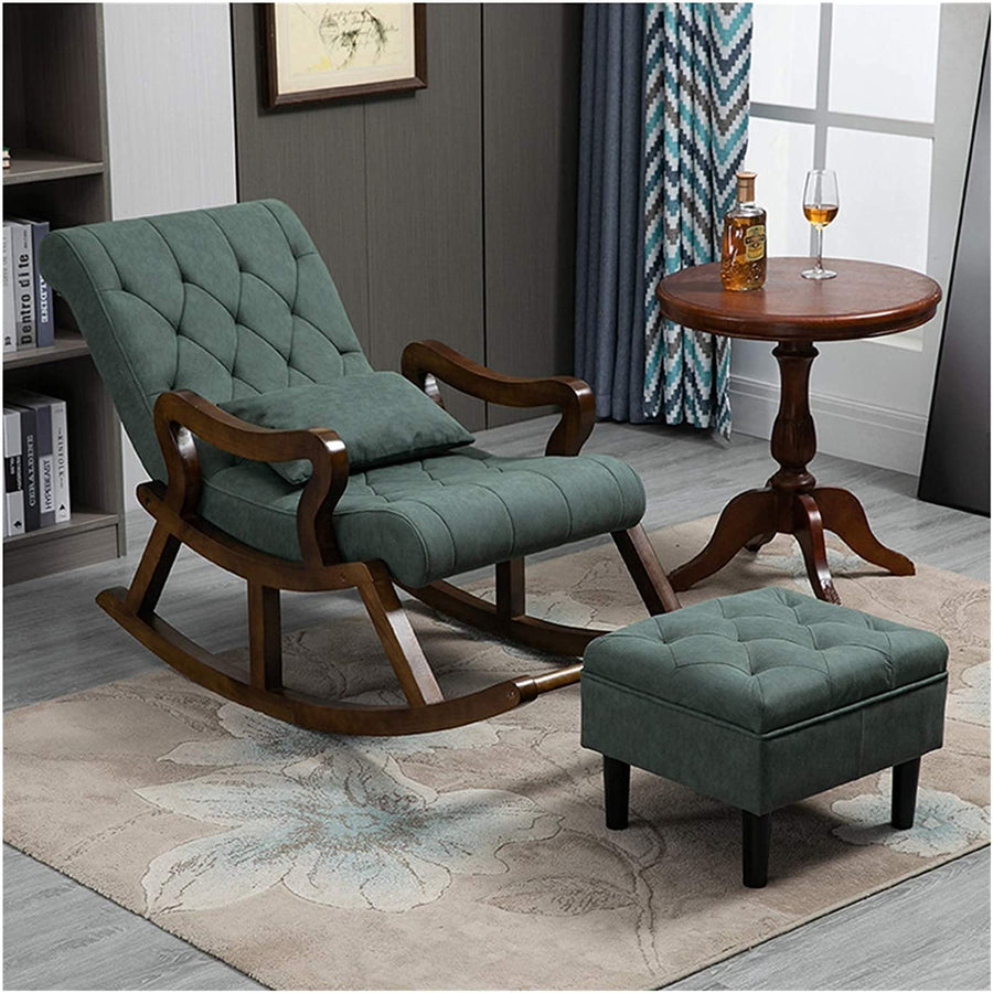 Wooden Recliner Standard Cushioned Rocking Chair with Foot Stool | Rolling Easy Chair | Chair for Parents | Chair for Living Room Dime Store